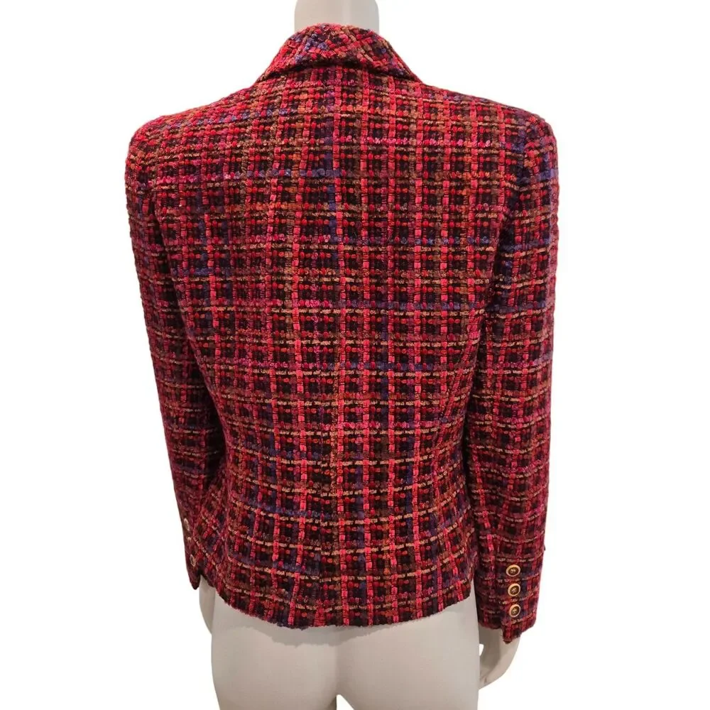 VTG Carlisle Womens Blazer Jacket Size 6 Red Purple Tweed Wool Blend Boucle Lady